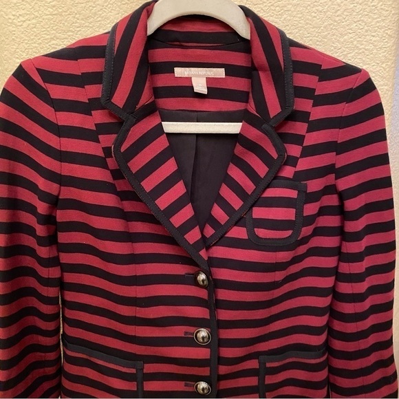BANANA REPUBLIC Women Burgundy & Black Striped Blazer Jacket Size 0 - Picture 3 of 9
